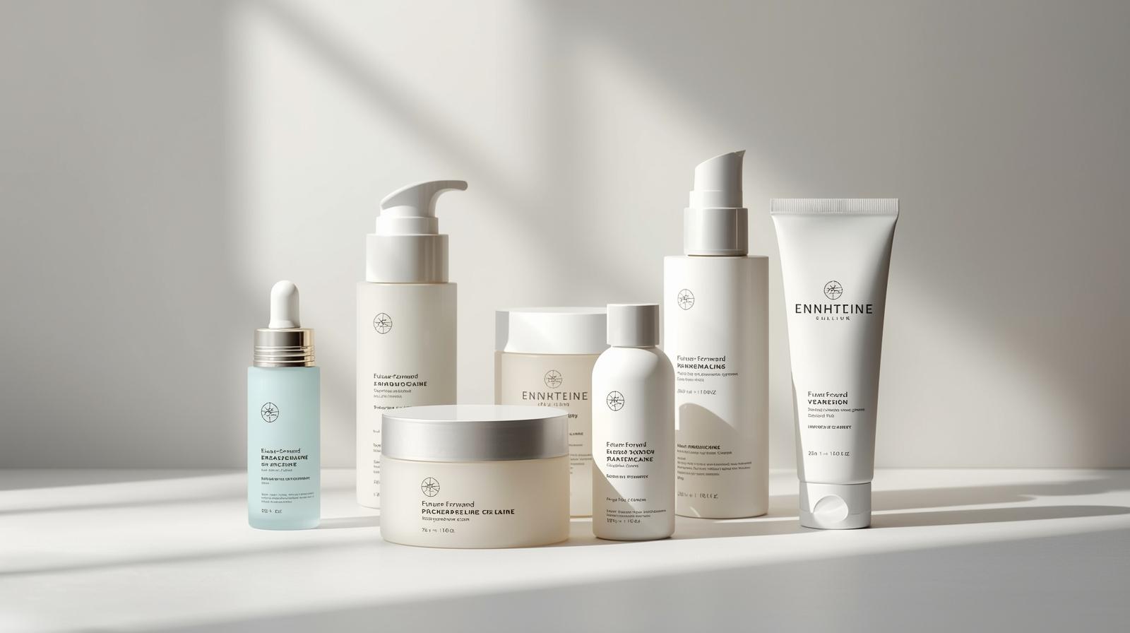 Apex commerce launching a future produce related to skincare create a photo that shows skincare products. logo is attached (1)