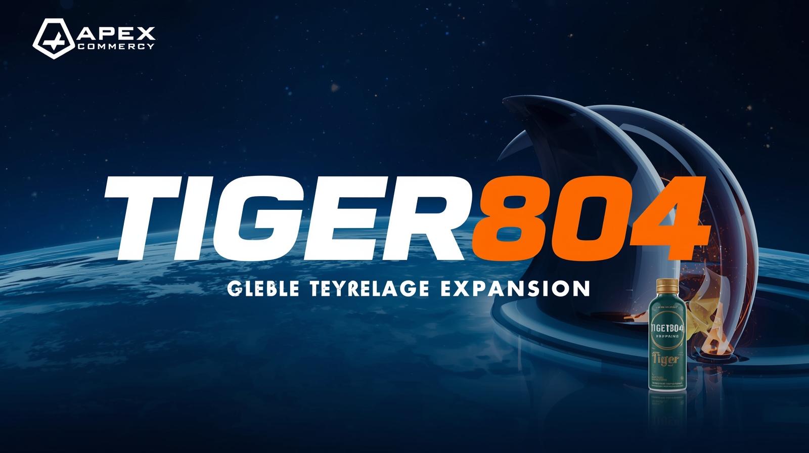 Apex commerce launching a future product related to Tiger804 – Global Beverage Expansion create a photo that shows Tiger804 – Global Beverage Expansion and name with apex commerce brand.