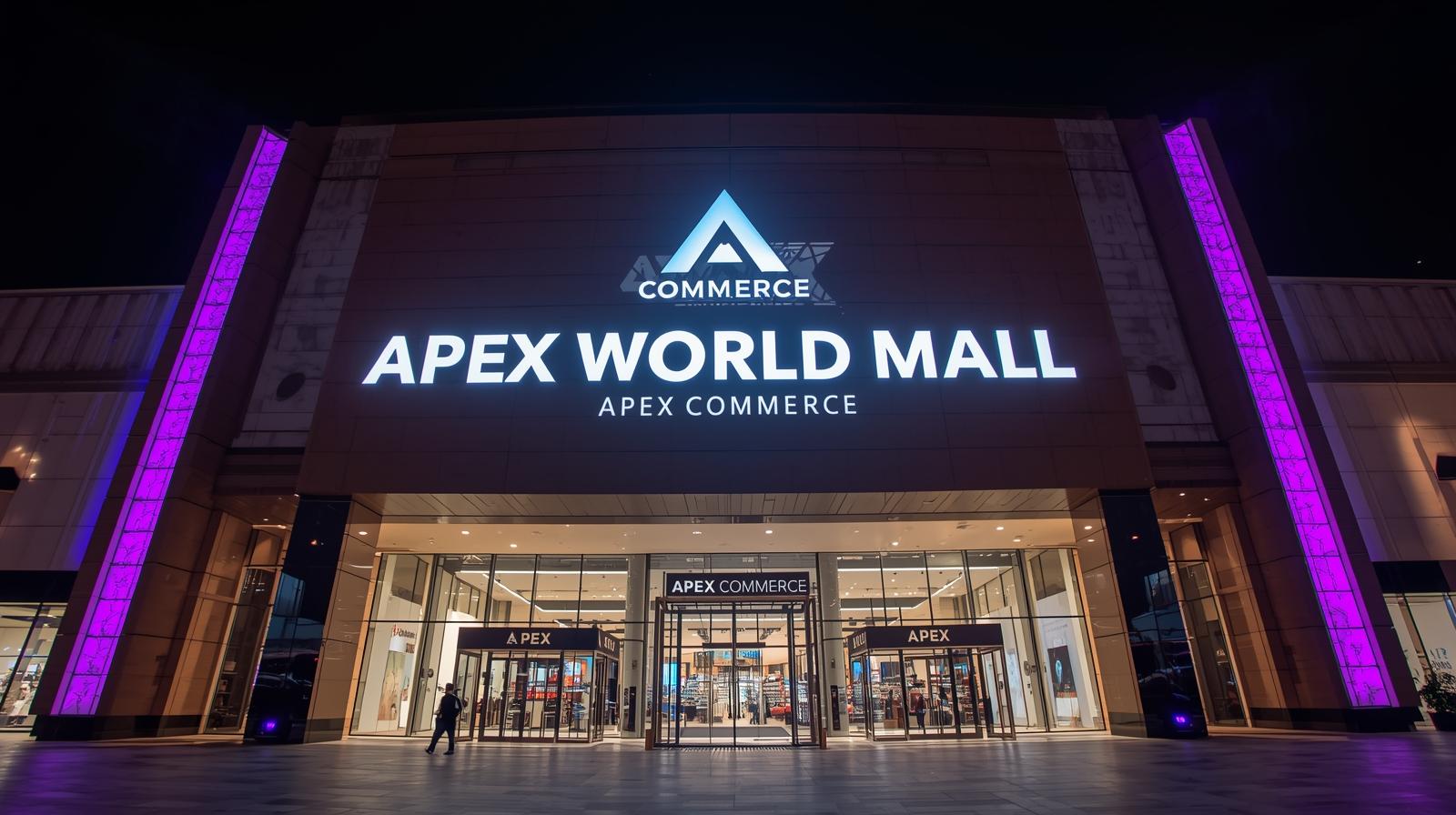 Apex commerce launching a future project related to Apex World Mall create a photo that shows Apex World Mall and name with apex commerce brand. (3)