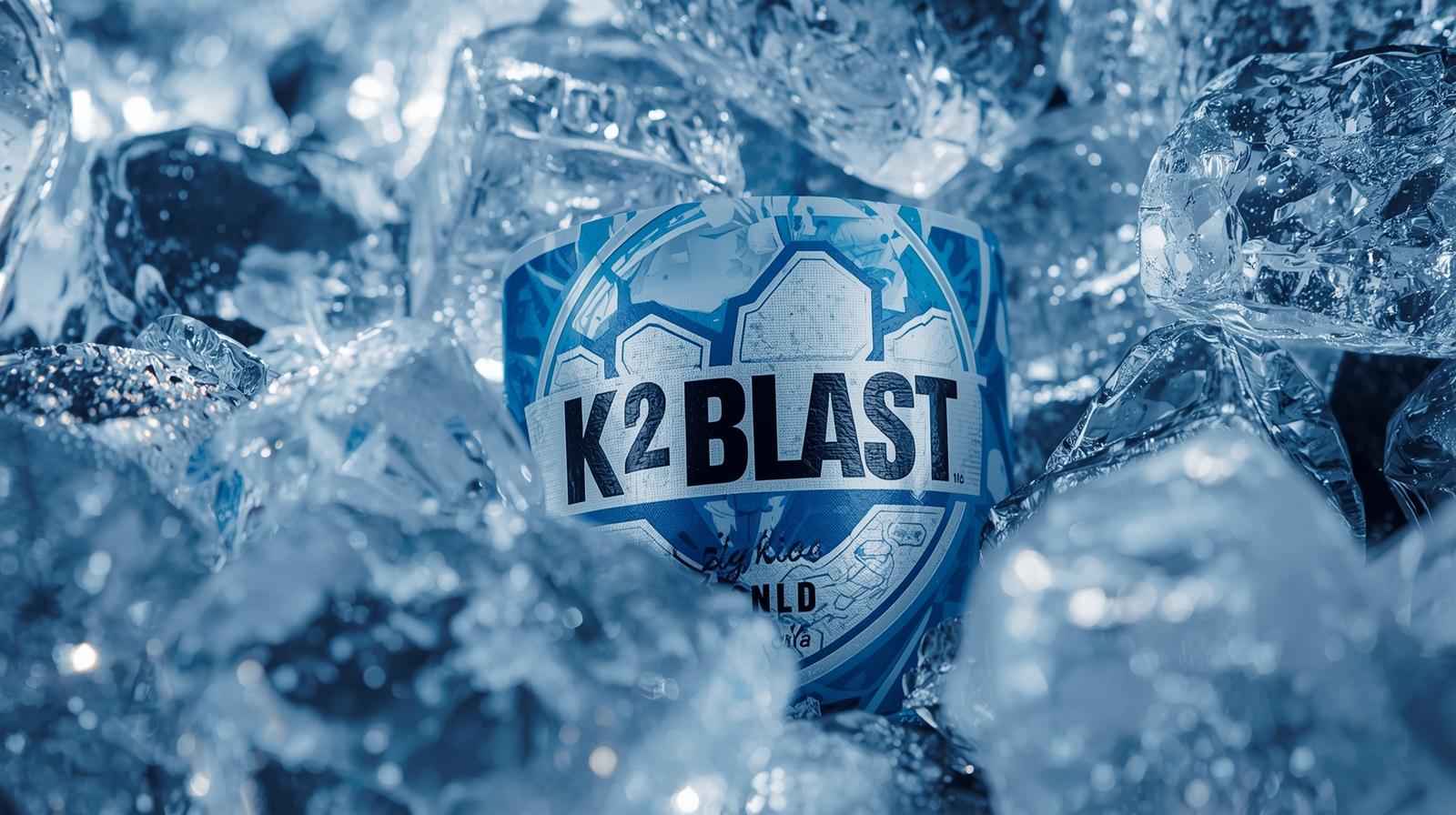 Create a [icture that shows the branding of K2 Blast with ice cubes. picture is attached (1)