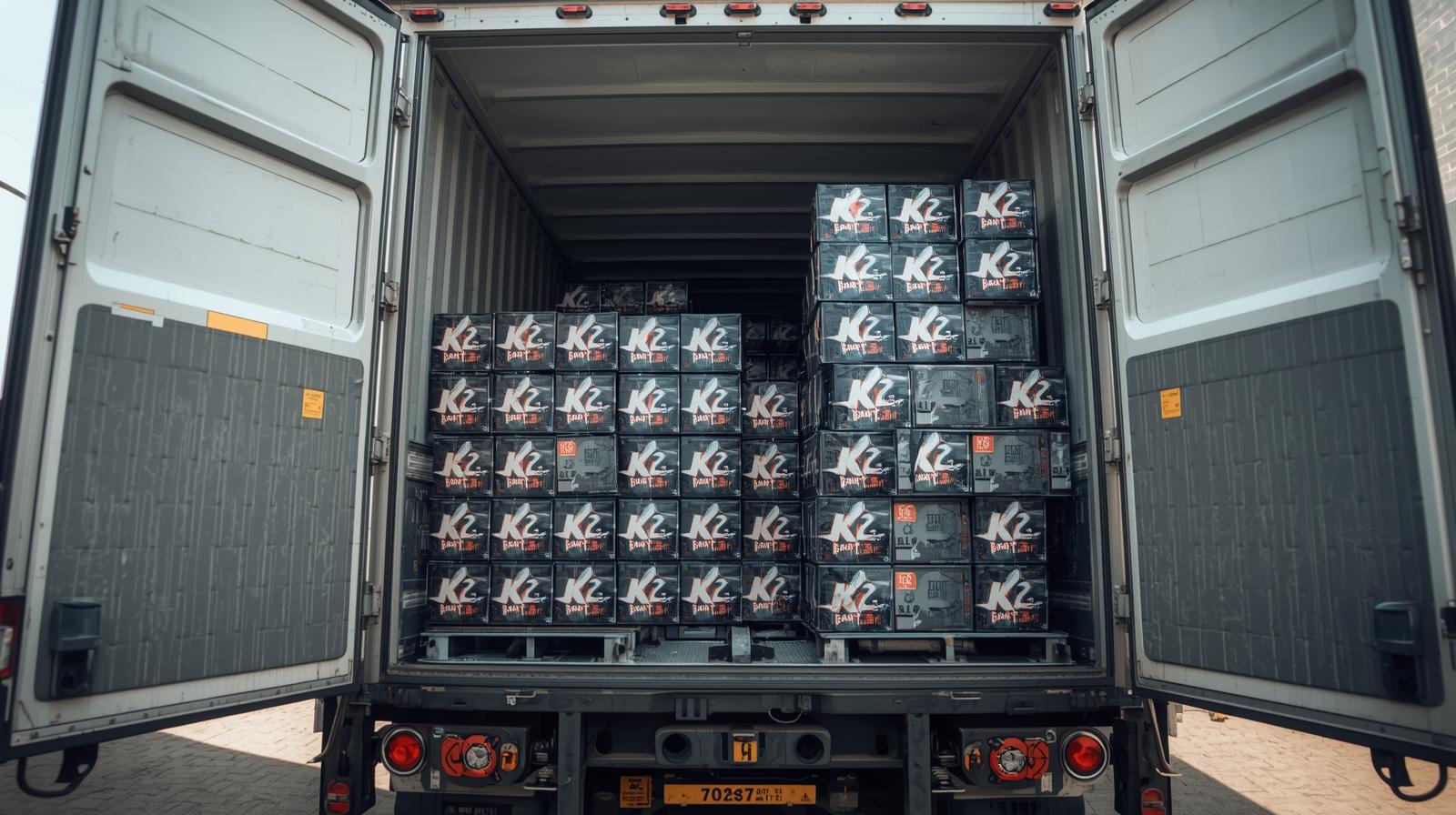 i need a picture for logistics truck images and attached picture show in freezer K2 Blast drink with black teen pack